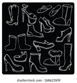 vector silhouettes of various shoes