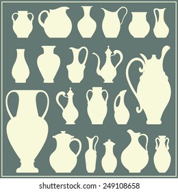 Vector silhouettes of vases. Isolated crockery