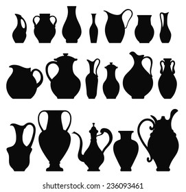 Vector silhouettes of vases. Isolated on white crockery