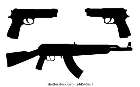 Vector silhouettes of weapons on a white background.