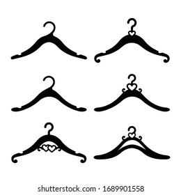 Vector silhouettes of wedding hangers. Laser cutting templates. Wedding celebration decor for groom, bride, bridesmaid and groomsman .Vector illustration isolated on white background.