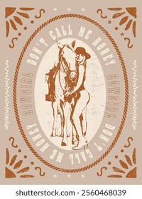 Vector Silhouettes Western Poster - Riders Cowgirl Horses - Frame and Vintage Wild West Design Elements Lettering - Bandits - Ranger