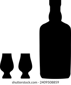 Vector silhouettes - Whisky bottle with tasting glasses