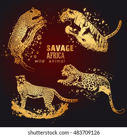Vector silhouettes of the wild animals of Africa on a black background