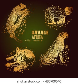Vector silhouettes of the wild animals of Africa on a black background