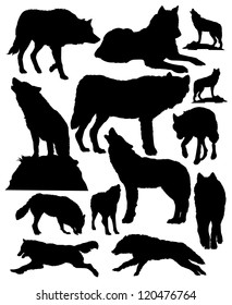 vector silhouettes of wolves