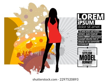 Vector silhouettes of woman in classic dress standing in different poses. Fashion look