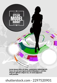 Vector silhouettes of woman in classic dress standing in different poses. Fashion look
