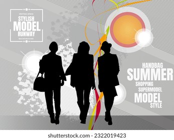 Vector silhouettes of woman in classic dress standing in different poses. Fashion look