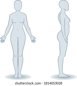 Vector silhouettes of woman front and side view