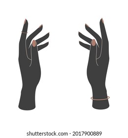 Vector silhouettes of woman hands with manicure on a white background. Vector Illustration