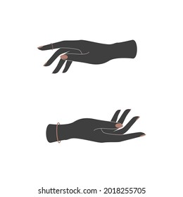 Vector silhouettes of woman hands with manicure on a white background. Symbol of Support and care