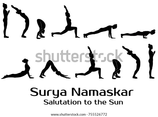 Vector Silhouettes Woman Practicing Yoga Complex Stock Vector (Royalty ...