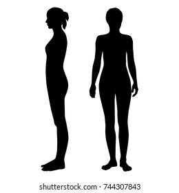 Vector silhouettes of woman standing, different poses,  couple,  black color, isolated on white background