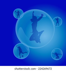Vector silhouettes of women in a bubble.