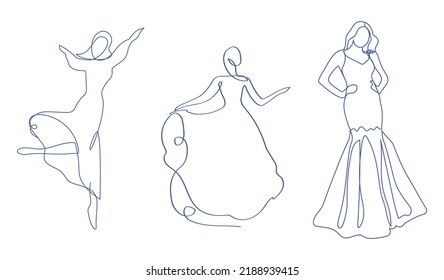 vector silhouettes of women - curved lines