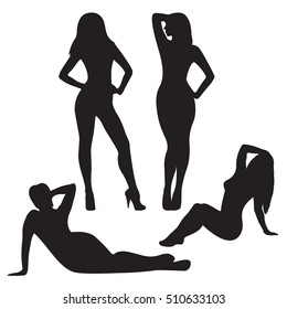 Vector silhouettes of women isolated on a white background.