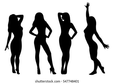 Vector silhouettes of women isolated on a white background.