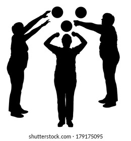 Vector silhouettes of women in sport on a white background. 