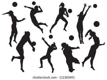 vector silhouettes of women's beach volleyball