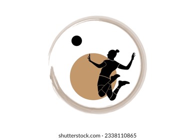 Vector silhouettes of women's volleyball Illustration of an abstract volleyball player silhouette