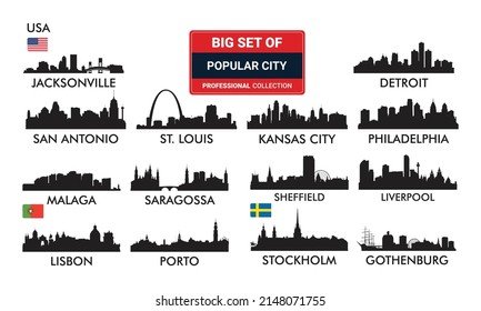 Vector silhouettes of the worlds city skylines design. 