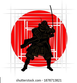 Vector silhoute samurai, a warrior with a sword