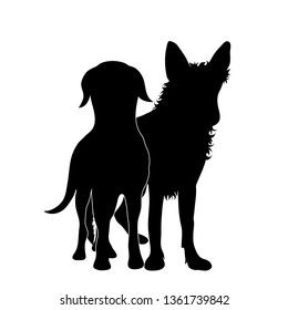 Vector Silhoutte Of Dog And Cat On White Background. Symbol Of Animal And Veterinary.