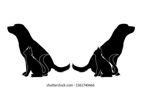 Vector Silhoutte Of Dog And Cat On White Background. Symbol Of Animal And Veterinary.