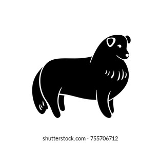 Vector silhuette of  sheltie, isolated on white background.