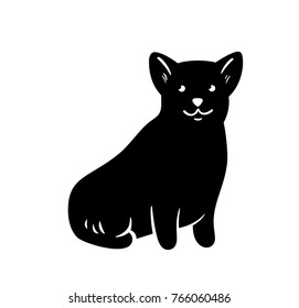 Vector silhuette of sitting corgi, isolated on white background.