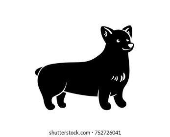 Vector silhuette of staying corgi, isolated on white background.