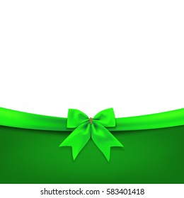 Vector silk green bow with transparent shadow st. Patrick's day background template