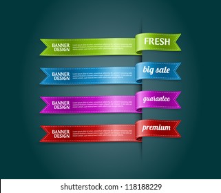 Vector silky ribbon banners / tags collection. Fresh, Big Sale, Guarantee, Premium