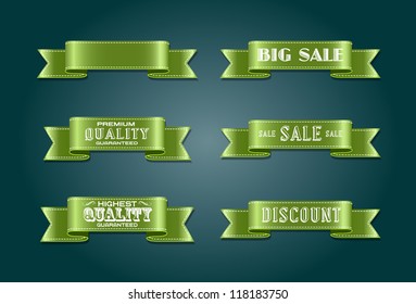 vector silky ribbon tags collection. "Premium quality", "Sale", "Discount"