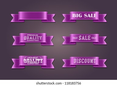 vector silky ribbon tags collection. "Premium quality", "Sale", "Discount"