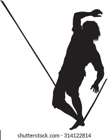 Vector sillhouette of a boy balancing on a loose rope