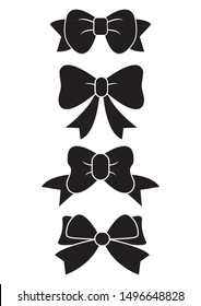 Vector sillouettes,Set of graphical decorative bows, flat design isolated on white background,bow  for business and design. Design elements