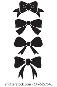 Vector sillouettes,Set of graphical decorative bows, flat design isolated on white background,bow  for business and design. Design elements