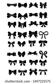 Vector sillouettes,Set of graphical decorative bows, flat design isolated on white background,bow  for business and design. Design elements