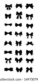 Vector sillouettes,Set of graphical decorative bows, flat design isolated on white background,bow  for business and design. Design elements