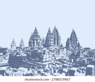 vector siluet candi prambanan monocrome