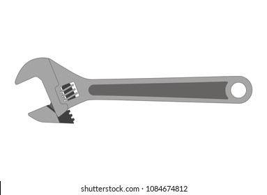 Vector silver adjustable wrench spanner on white background