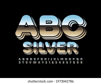 Vector Silver Alphabet. Layered Metallic Font. Reflective set of stylish Letters and Numbers