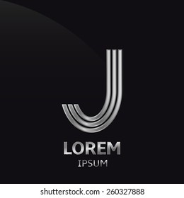Vector silver alphabet. Letter J, symbol for your company