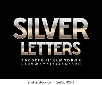 Letras y números de alfabeto plateado vectorial. Fuente reflectante metálica