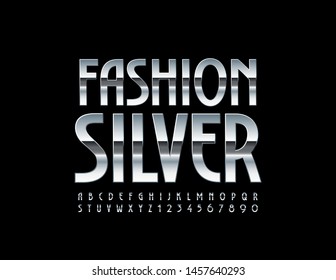 Vector Silver Alphabet set. Elegant fashion Font. Metallic  shiny Letters, Numbers and Symbols