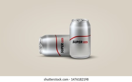 Vector silver aluminum cans. Beer Can illustration. Realistic 3D Icon. Drink container.