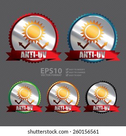 Vector : Silver Anti-UV Ribbon, Badge, Icon, Sticker, Banner, Tag, Sign or Label 