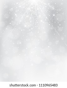 Vector silver background with rays,  lights and stars. 